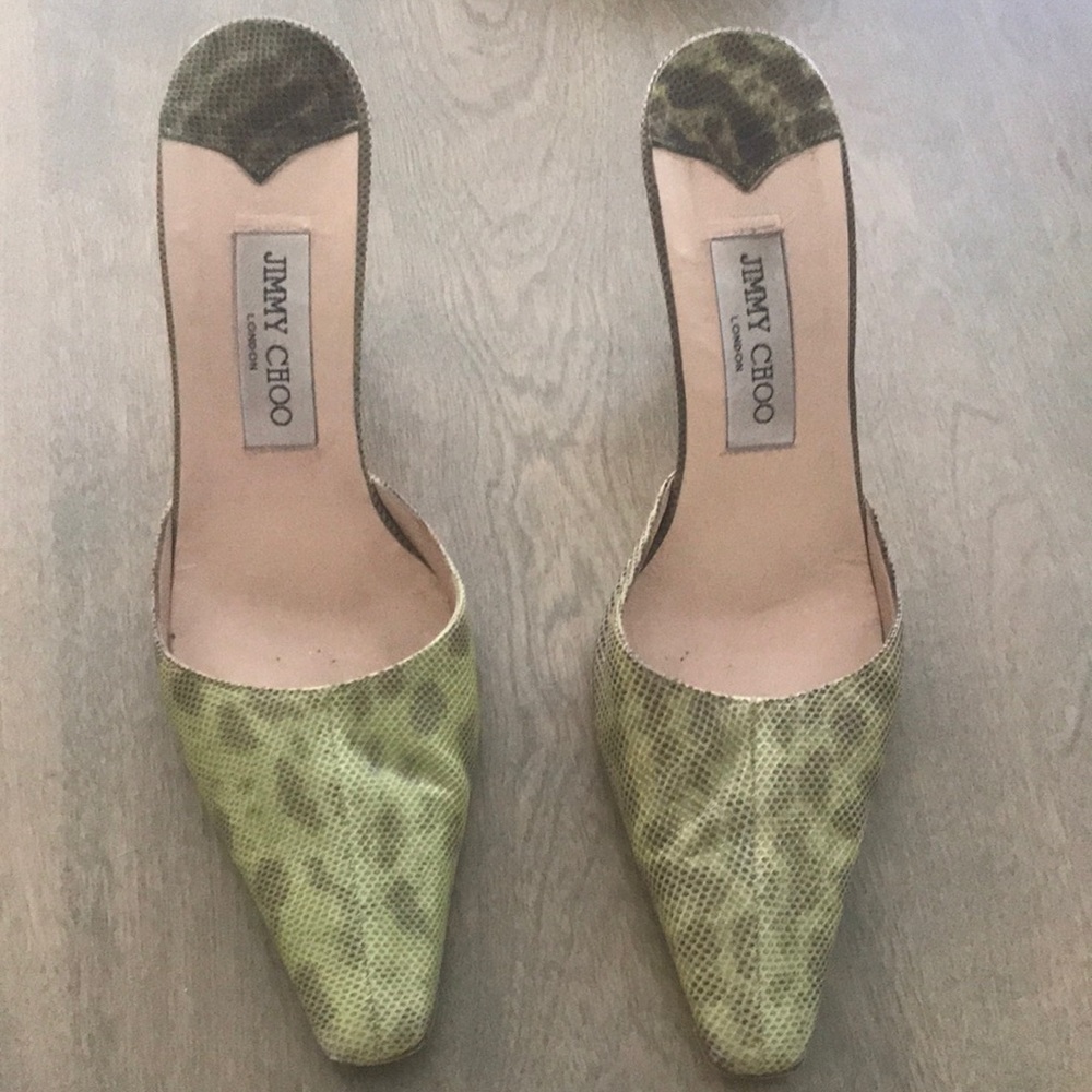 Jimmy Choo heel mules. Croc lime green 39. EUC